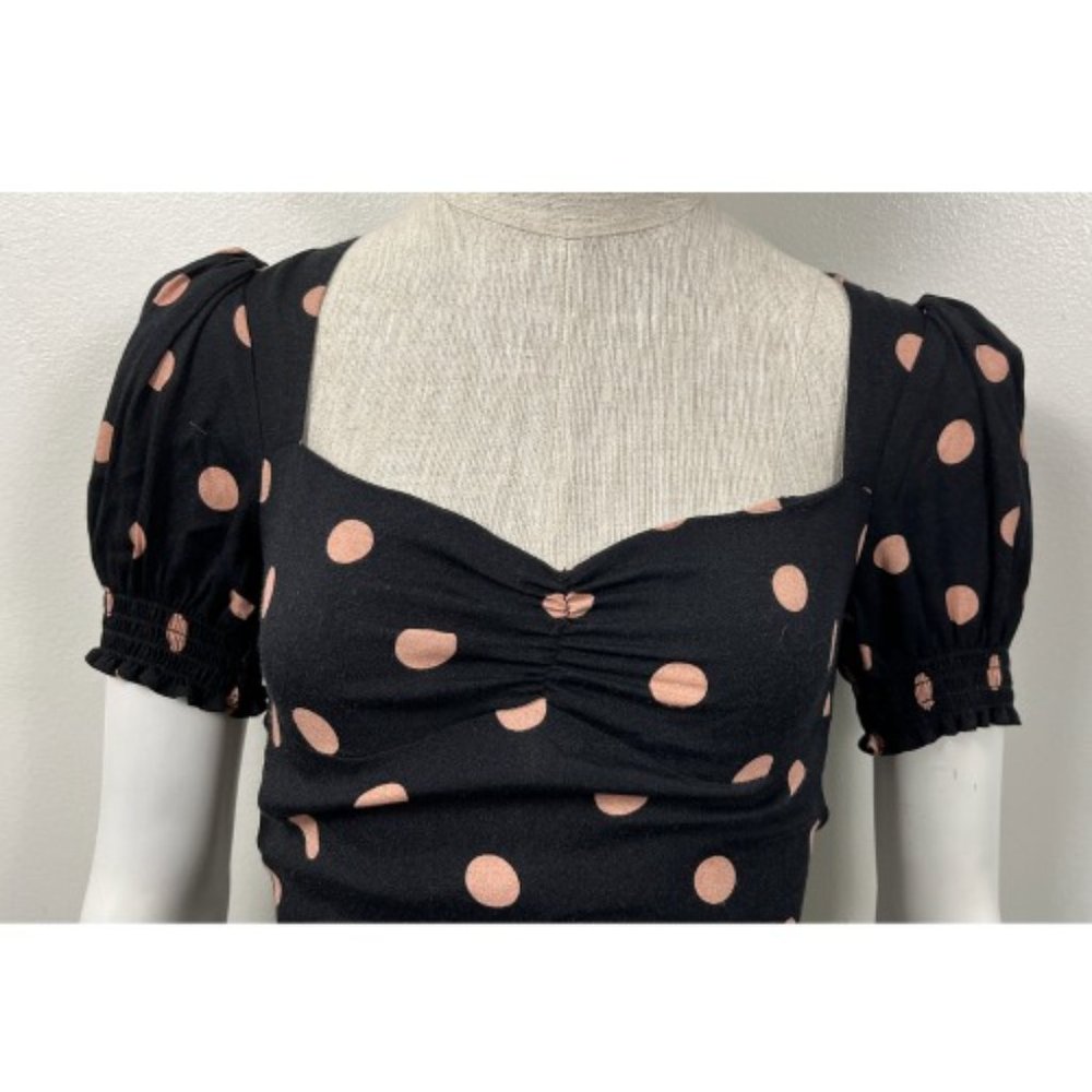 REFORMATION DREA RUCHED POLKA-DOT CREPE MINI DRESS - Picture 3 of 9